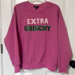 Forever 21 Extra Grinchy Pink Graphic Sweatshirt Holiday Sequin Cozy Cute Medium